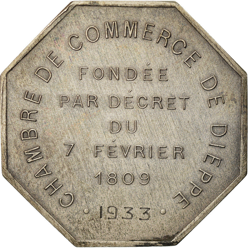 France, Token, Chambre de Commerce de Dieppe, 1933, MS(63), Silver