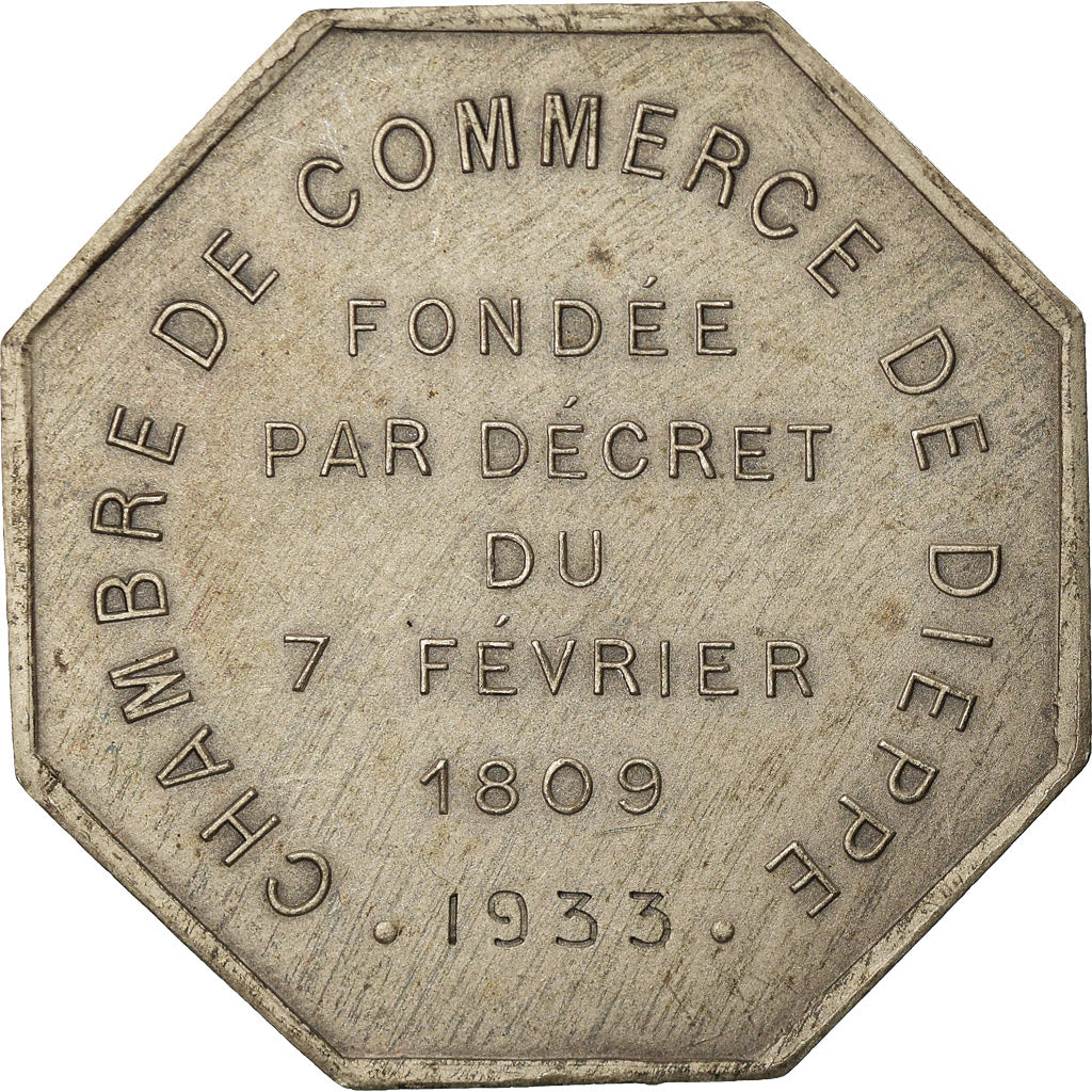 France, Token, Chambre de Commerce de Dieppe, 1933, MS(63), Silver