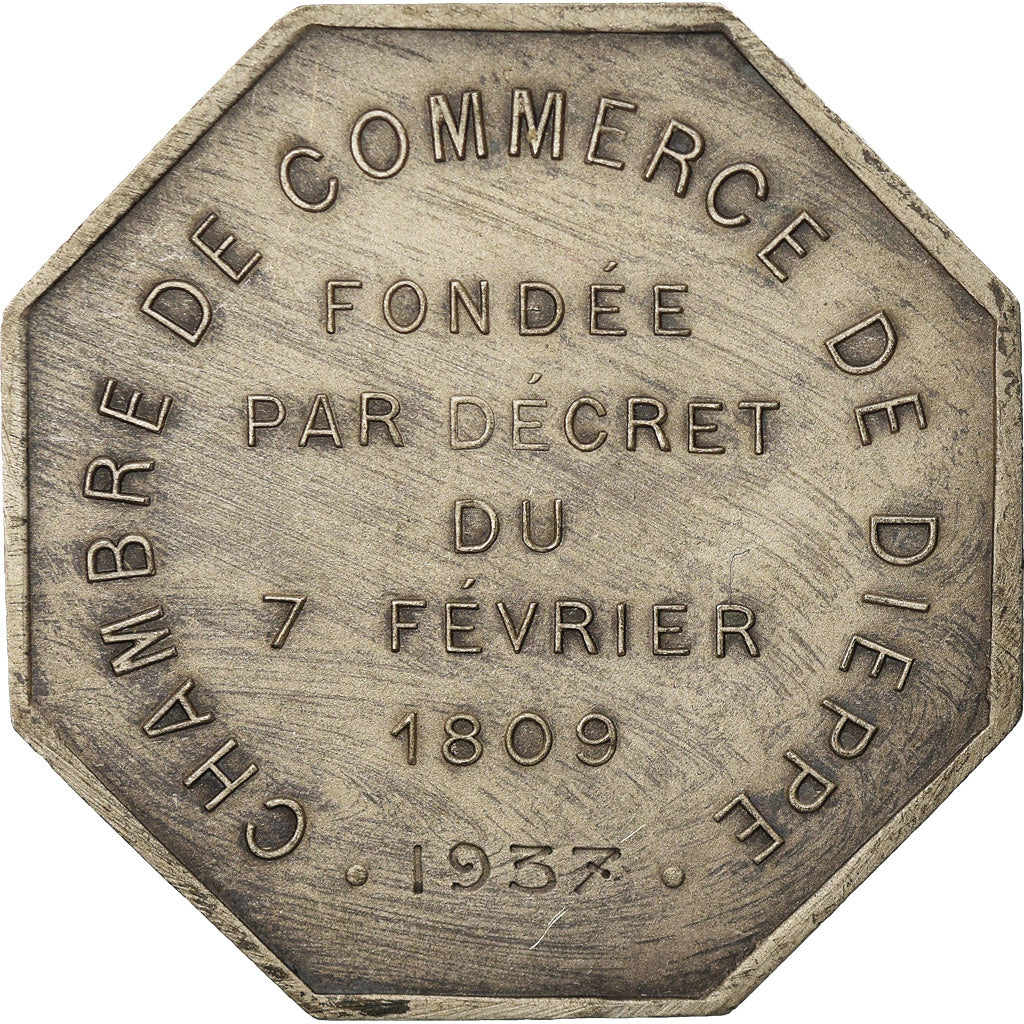 France, Token, Chambre de Commerce de Dieppe, 1937, MS(63), Silver