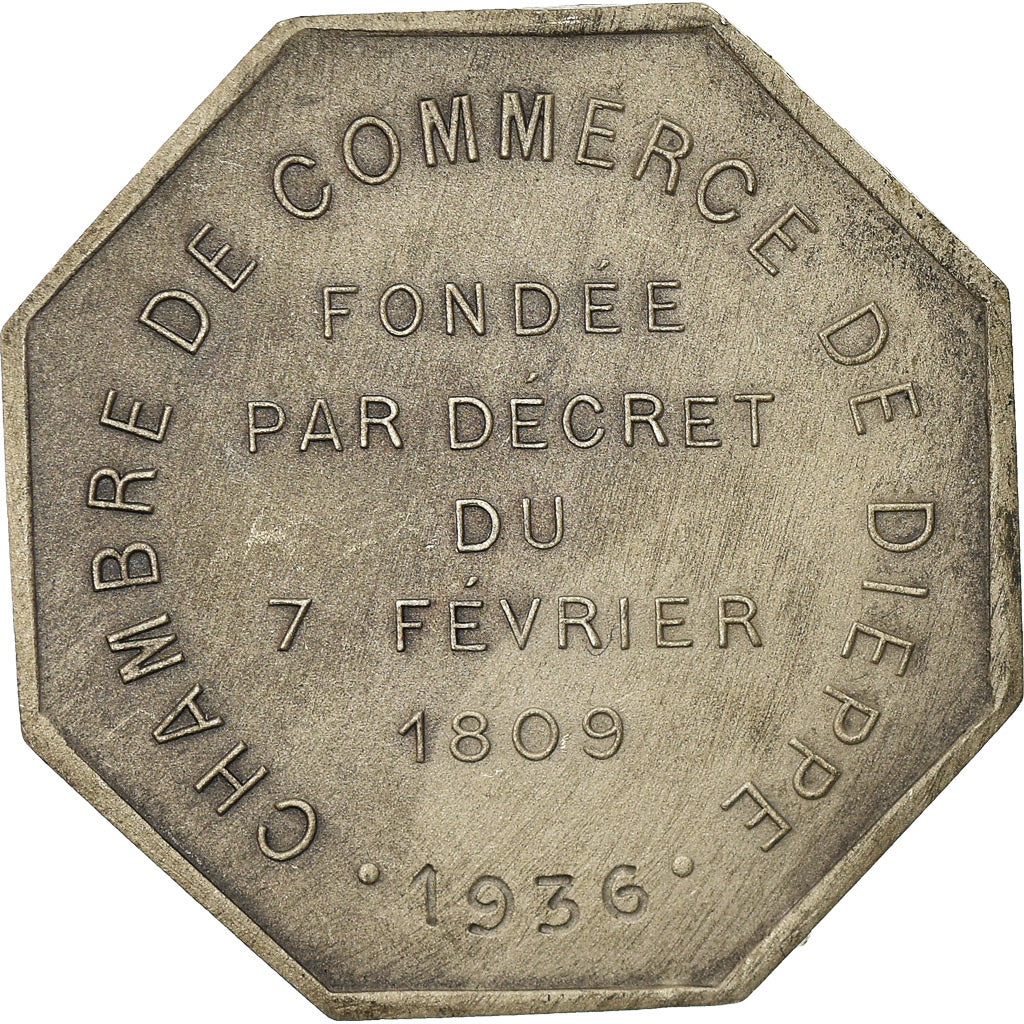 France, Token, Chambre de Commerce de Dieppe, 1936, MS(63), Silver