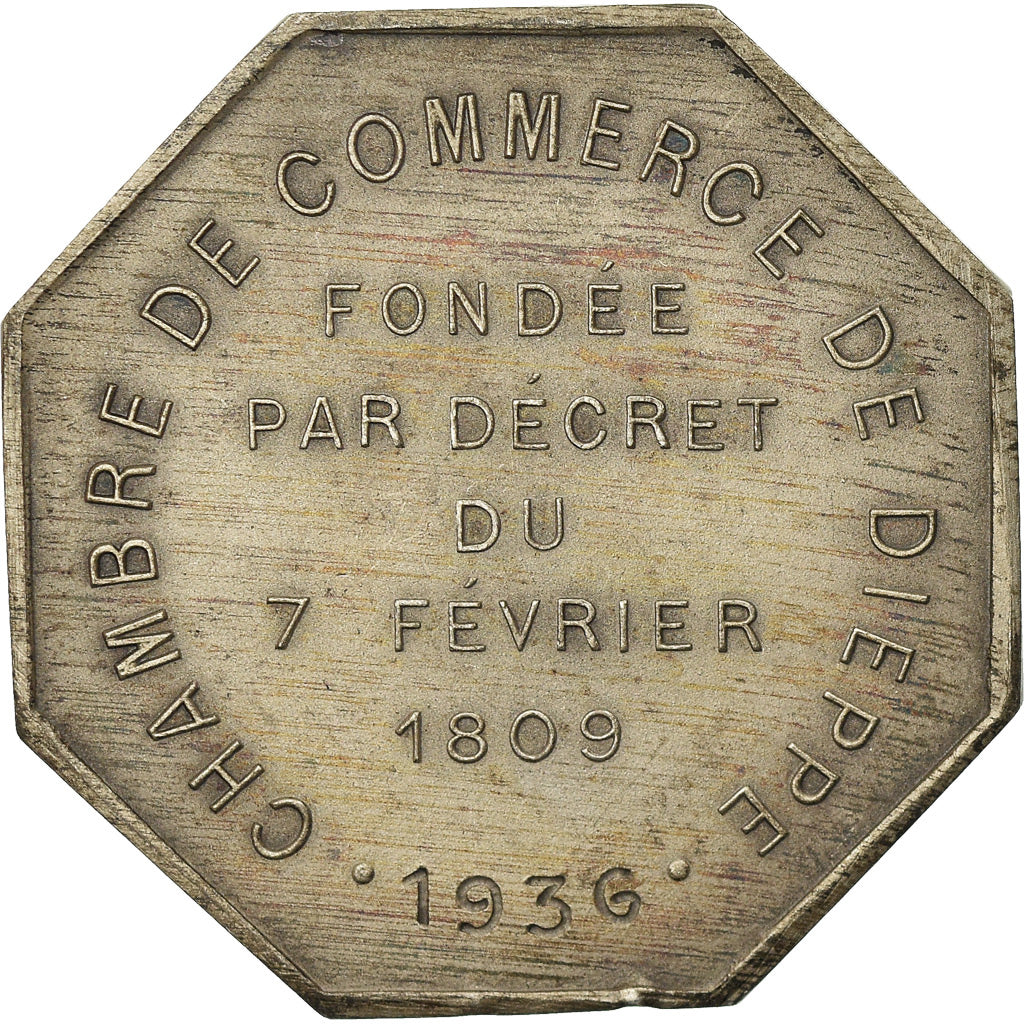 France, Token, Chambre de Commerce de Dieppe, 1936, MS(60-62), Silver
