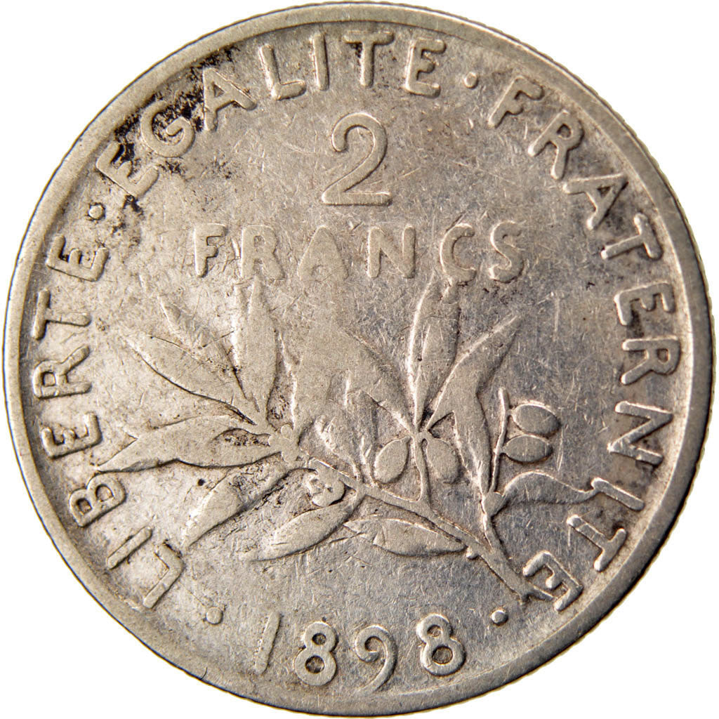 FRANCE, Semeuse, 2 Francs, 1898, Paris, KM #845.1, VF(30-35), Silver, 27,...