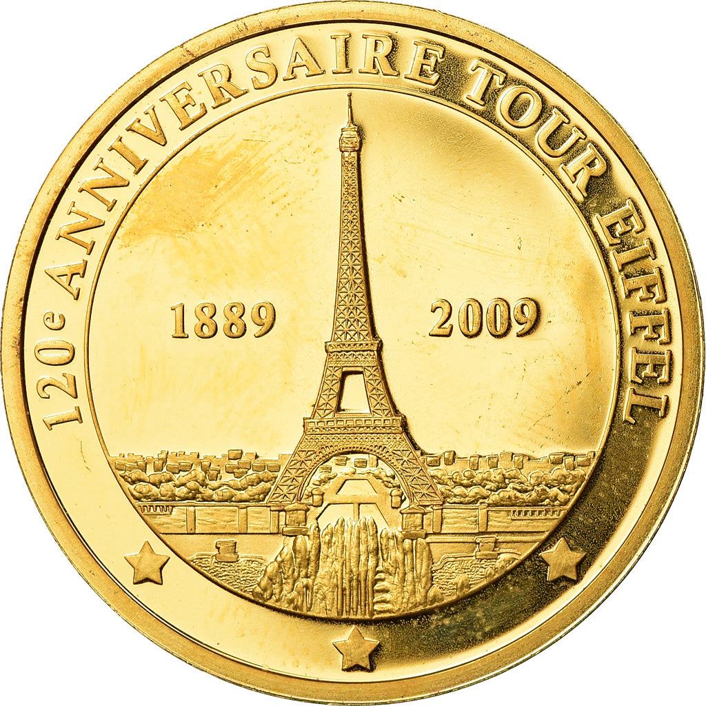 France, Jeton, 120ème Anniversaire de la Tour Eiffel, 2009, SPL, Copper Gilt