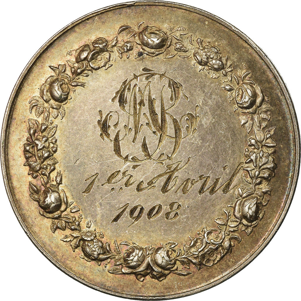 France, Medal, Mariage Chrétien, Religions & beliefs, 1908, Pingret, MS(63)