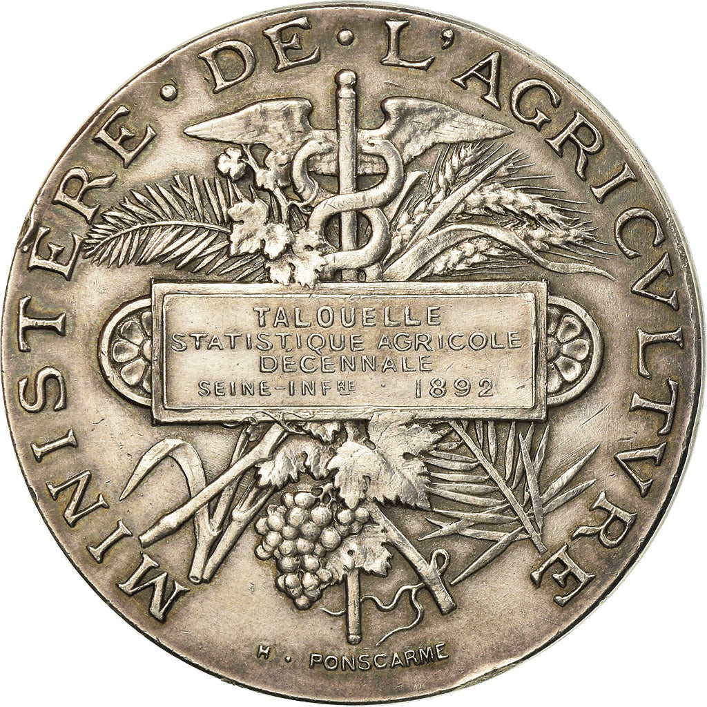 France, Medal, Ministère de l'Agricuture, Statisque Décennale, 1892