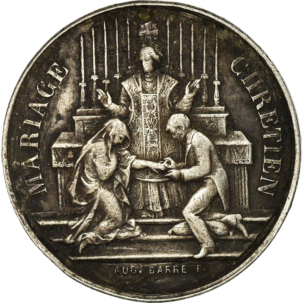 Francia, medaglia, Mariage Chrétien, Religions & beliefs, Barre, BB+, Argento