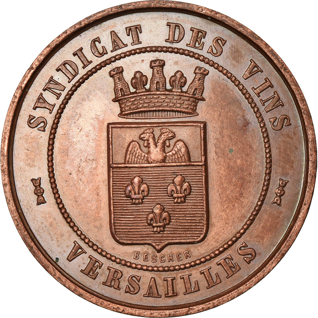 Frankrijk, Token, Syndicat des Vins, Versailles, 1871, Bescher, PR+, Cuivre