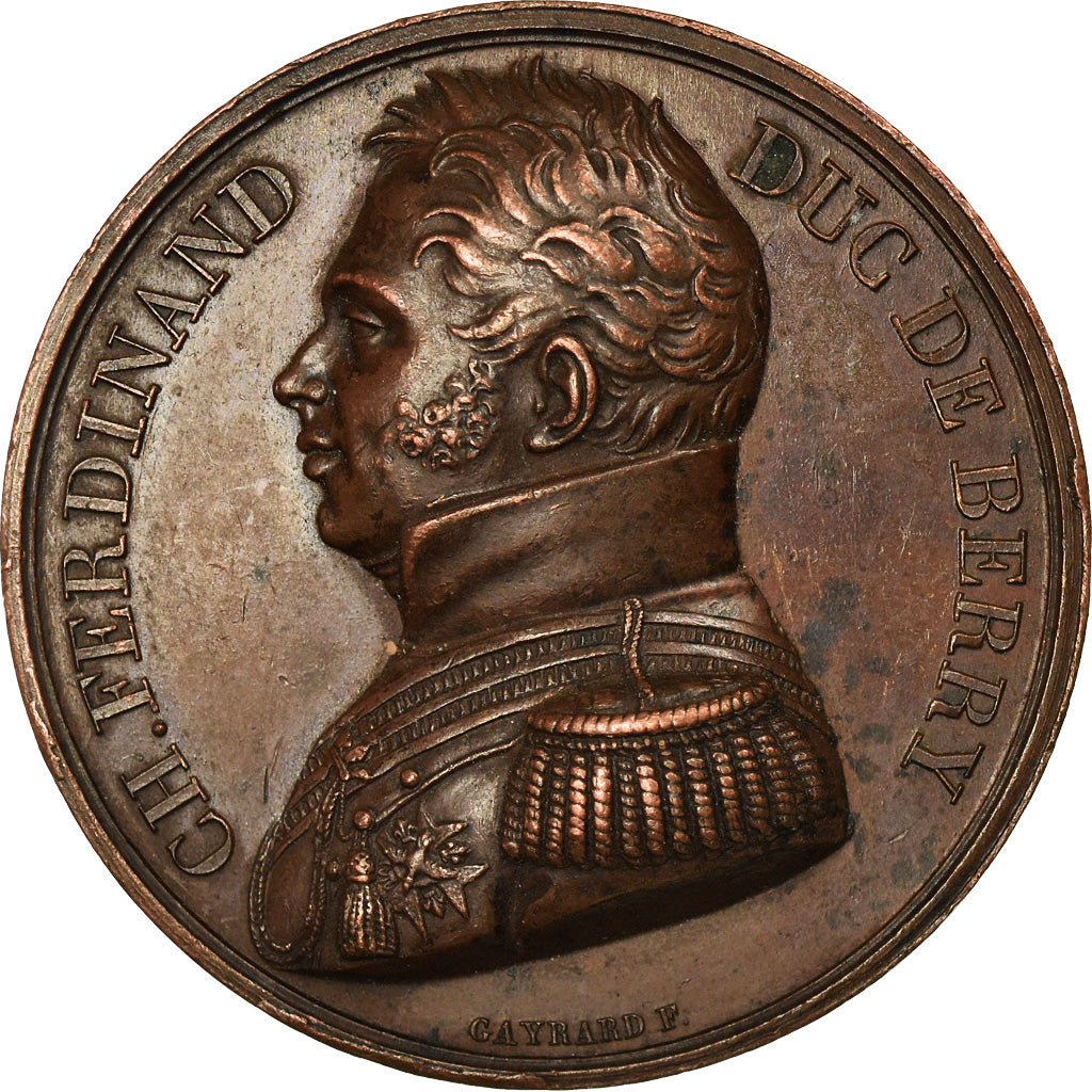 Francja, Medal, Charles Ferdinand Duc de Berry, 1820, Gayrard, AU(55-58), Miedź