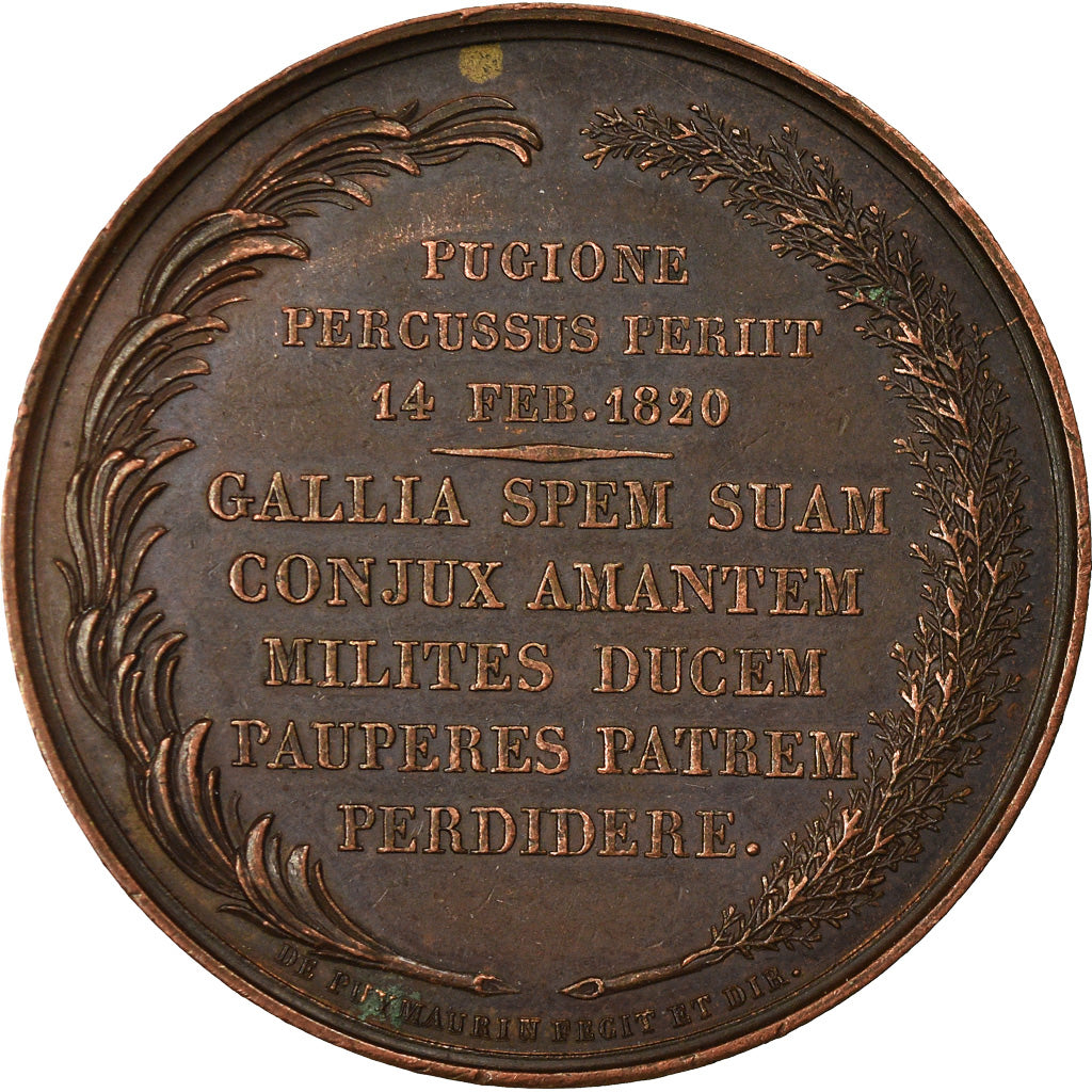 Francja, Medal, Charles Ferdinand Duc de Berry, 1820, Gayrard, AU(55-58), Miedź