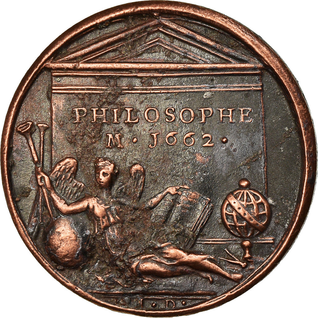 Francia, medalla, Blaise Pascal, Philosophe, History, 1662, Dassier, MBC, Cobre