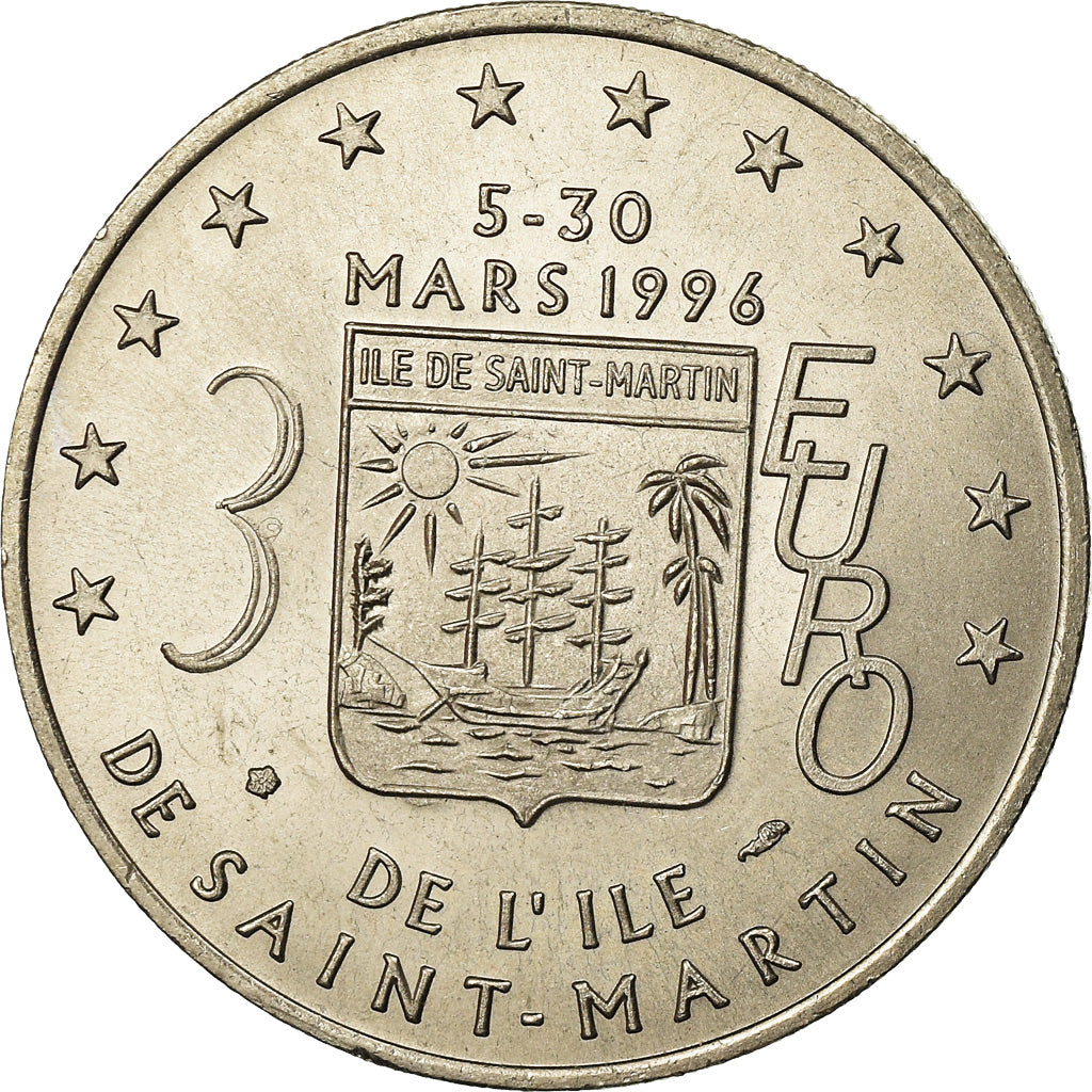 France, Medal, 3 Euro Ile de Saint-Martin, 1996, MS(65-70), Copper-nickel