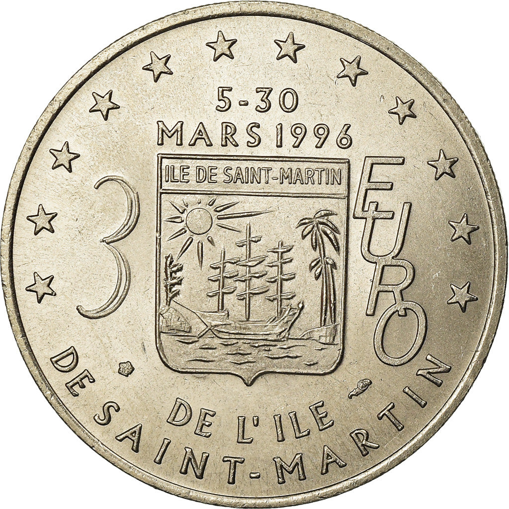 France, Medal, 3 Euro Ile de Saint-Martin, 1996, MS(65-70), Copper-nickel