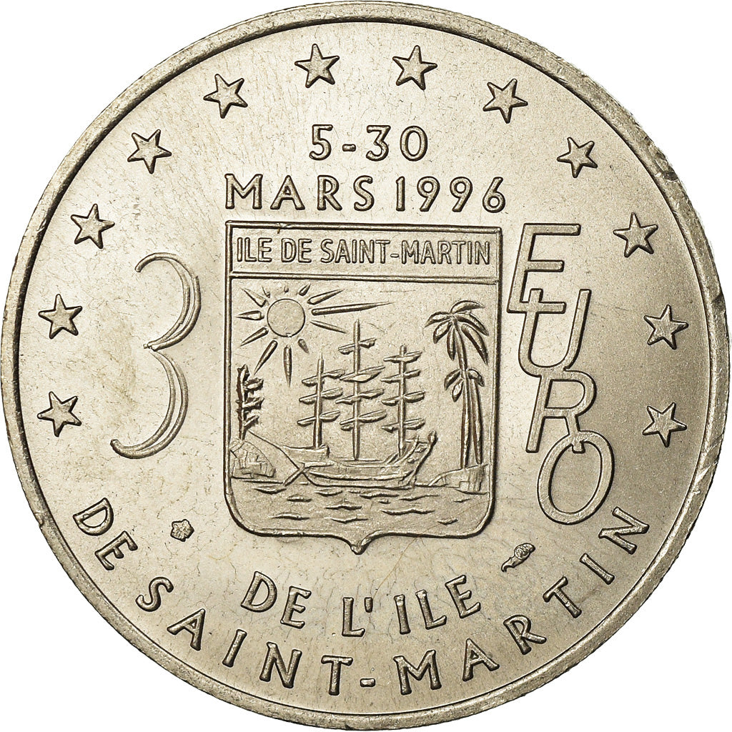 France, Medal, 3 Euro Ile de Saint-Martin, 1996, MS(65-70), Copper-nickel