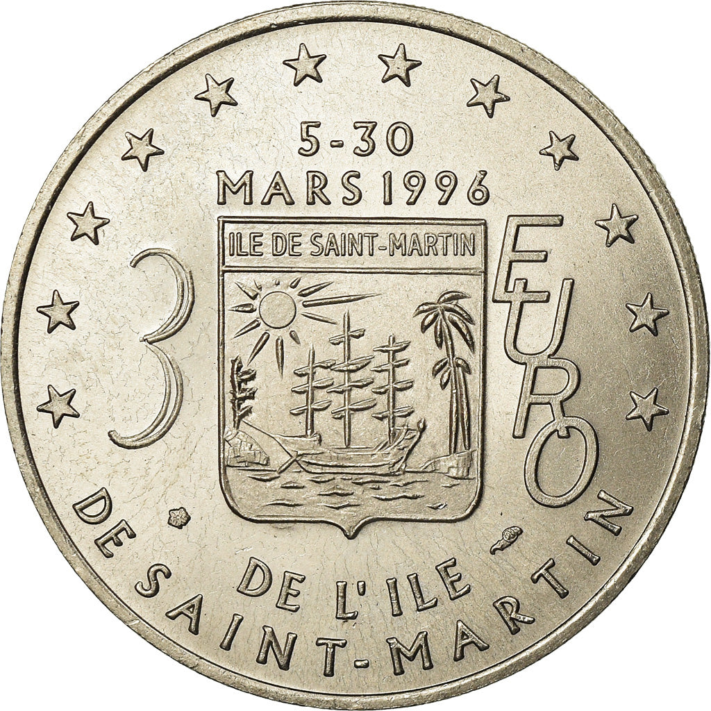 France, Medal, 3 Euro Ile de Saint-Martin, 1996, MS(65-70), Copper-nickel