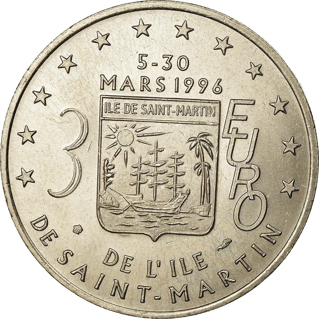 France, Medal, 3 Euro Ile de Saint-Martin, 1996, MS(65-70), Copper-nickel