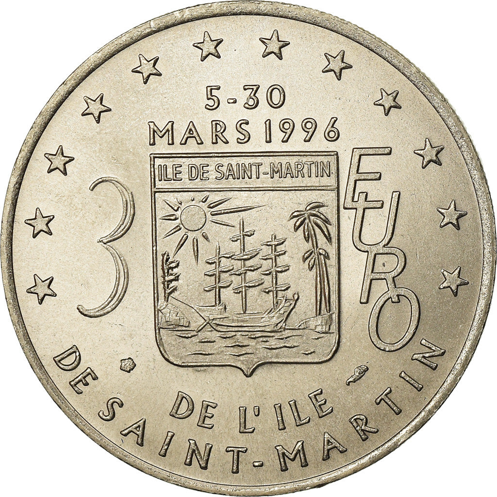 France, Medal, 3 Euro Ile de Saint-Martin, 1996, MS(65-70), Copper-nickel