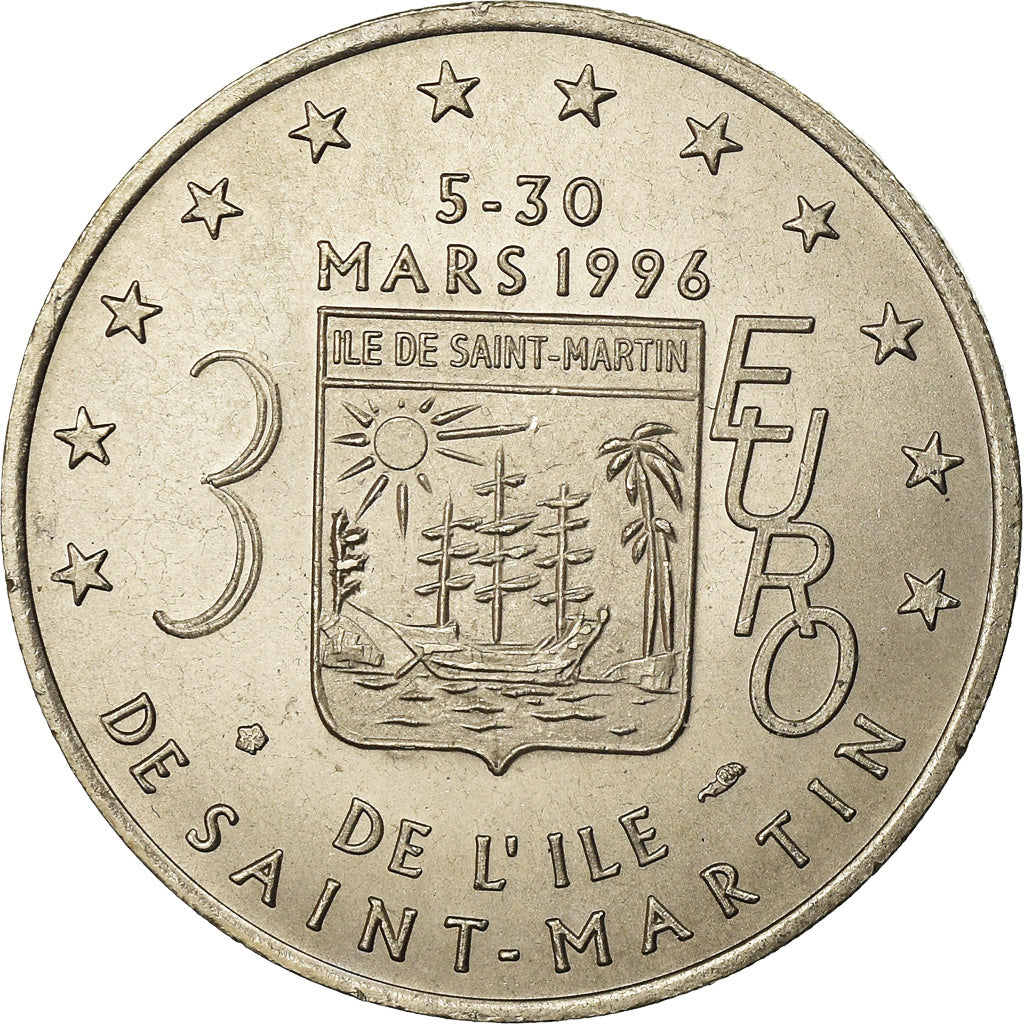 France, Medal, 3 Euro Ile de Saint-Martin, 1996, MS(65-70), Copper-nickel