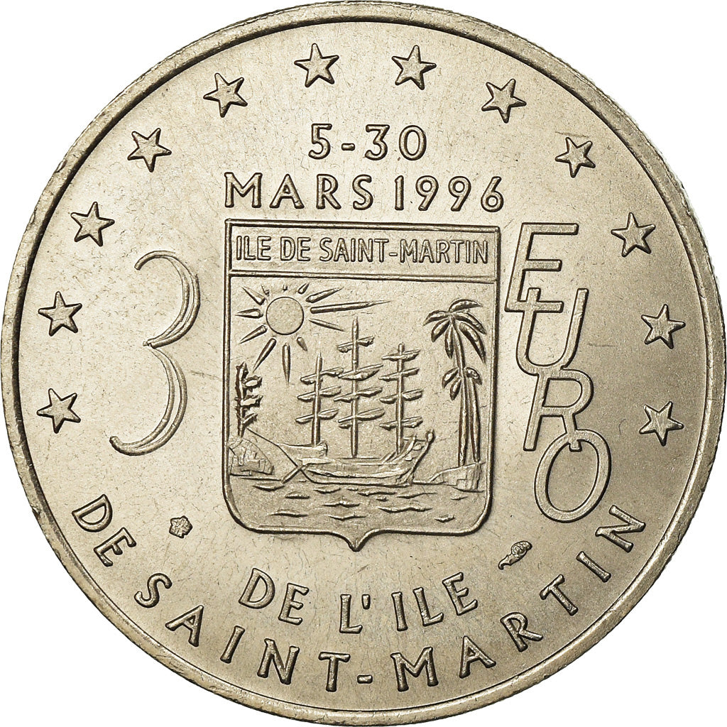 France, Medal, 3 Euro Ile de Saint-Martin, 1996, MS(65-70), Copper-nickel