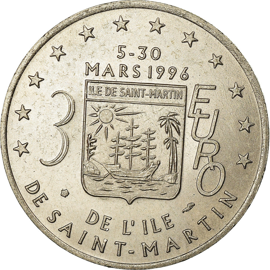 France, Medal, 3 Euro Ile de Saint-Martin, 1996, MS(65-70), Copper-nickel