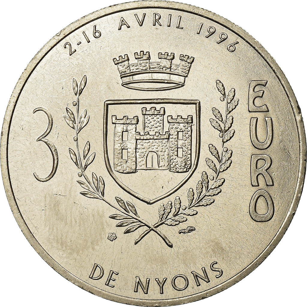 France, Medal, 3 Euro Ville de Nyons, 1996, MS(65-70), Copper-nickel