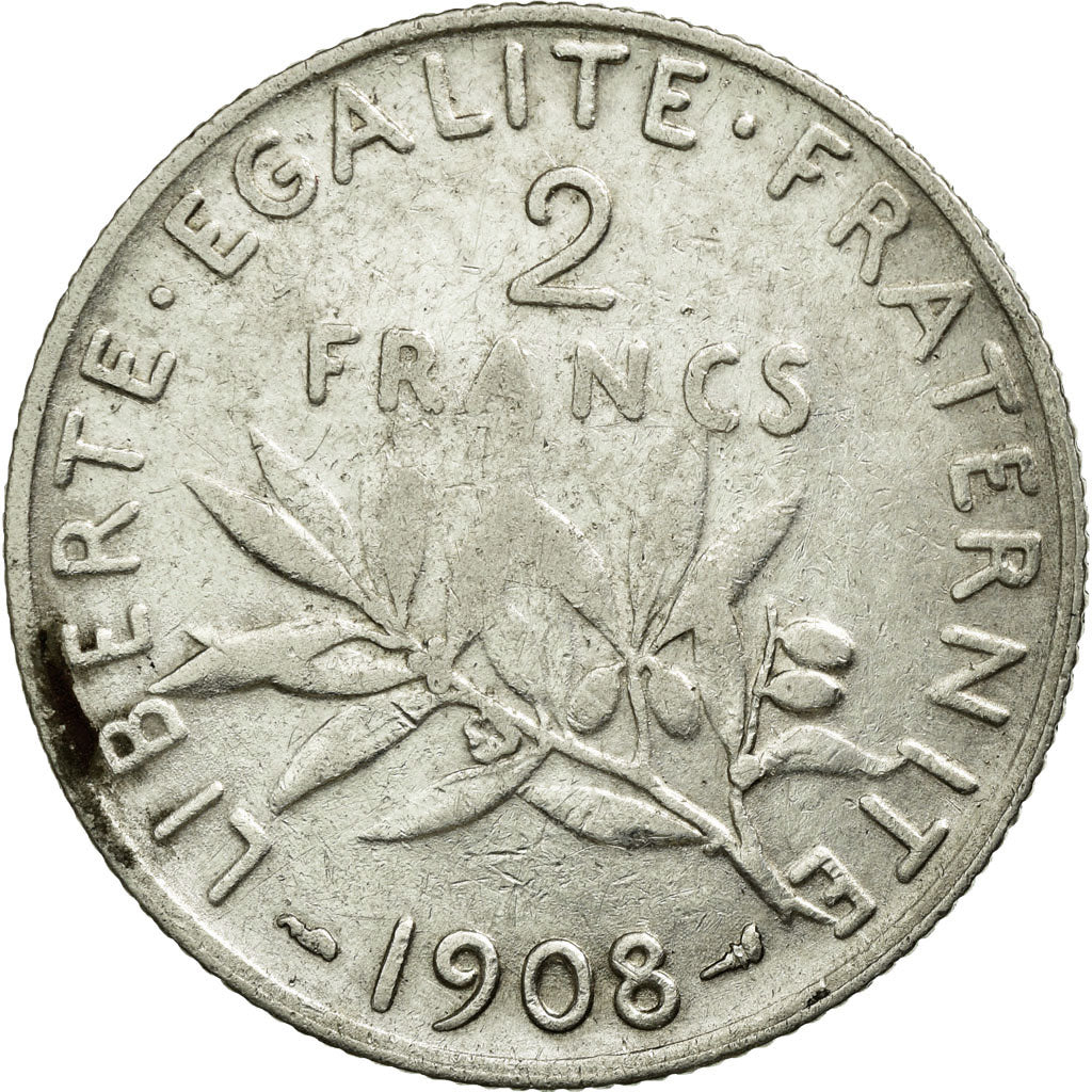 Coin, France, Semeuse, 2 Francs, 1908, EF(40-45), Silver, Gadoury:532