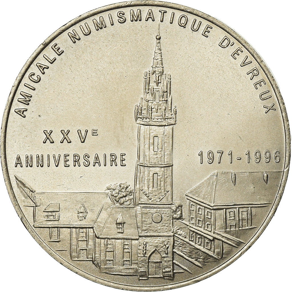 France, Token, 3 Euro Ville d'Evreux, 1996, MS(65-70), Copper-nickel