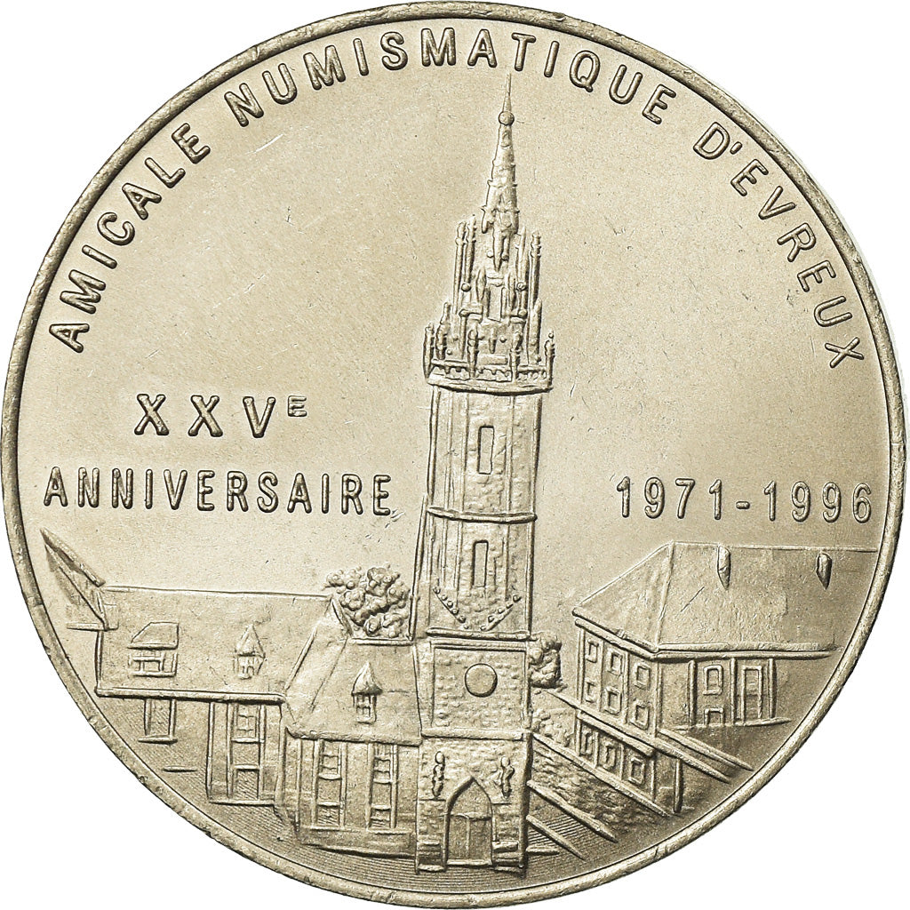 France, Token, 3 Euro Ville d'Evreux, 1996, MS(65-70), Copper-nickel