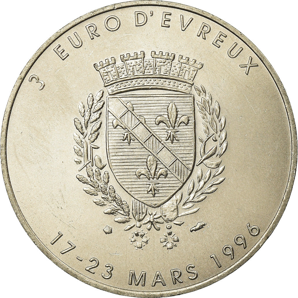 France, Token, 3 Euro Ville d'Evreux, 1996, MS(65-70), Copper-nickel