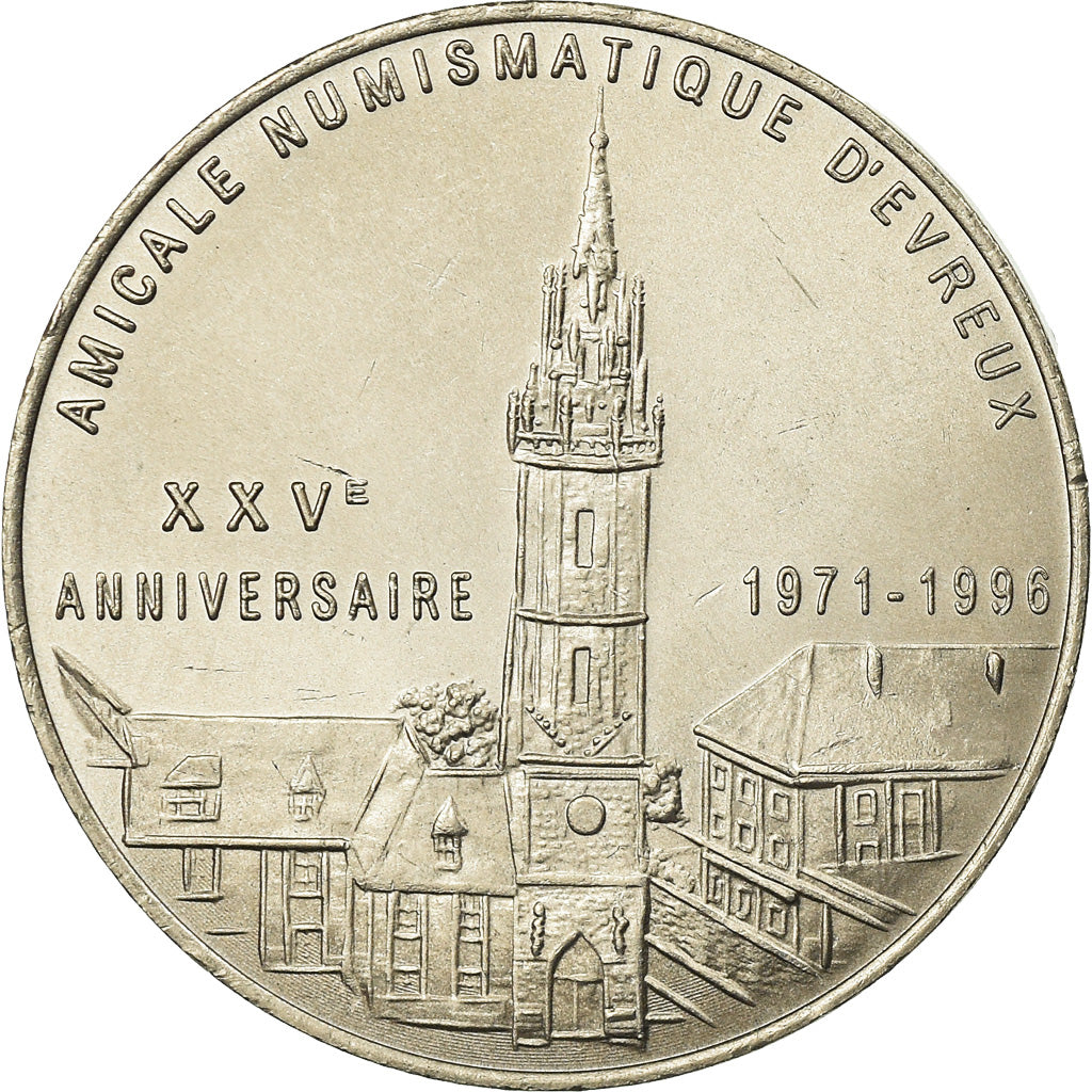 France, Token, 3 Euro Ville d'Evreux, 1996, MS(64), Copper-nickel