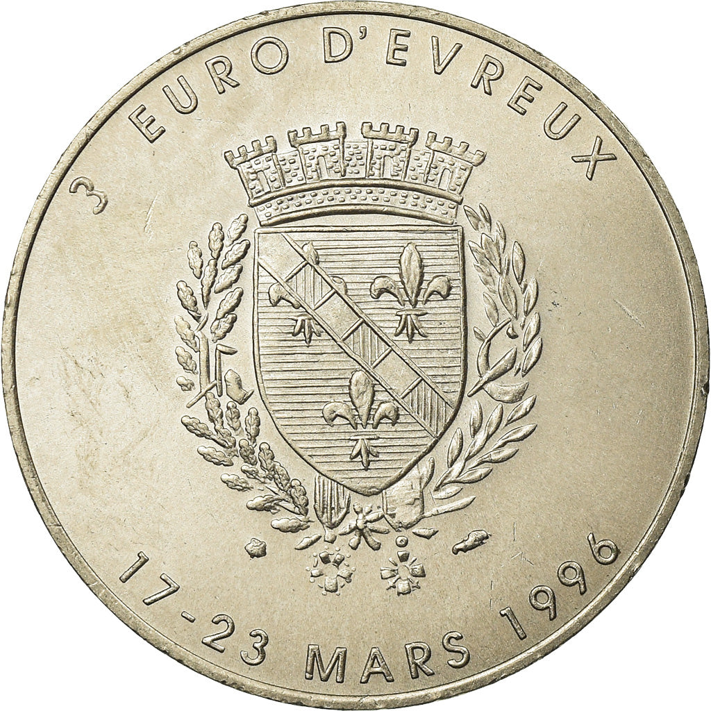 France, Token, 3 Euro Ville d'Evreux, 1996, MS(64), Copper-nickel
