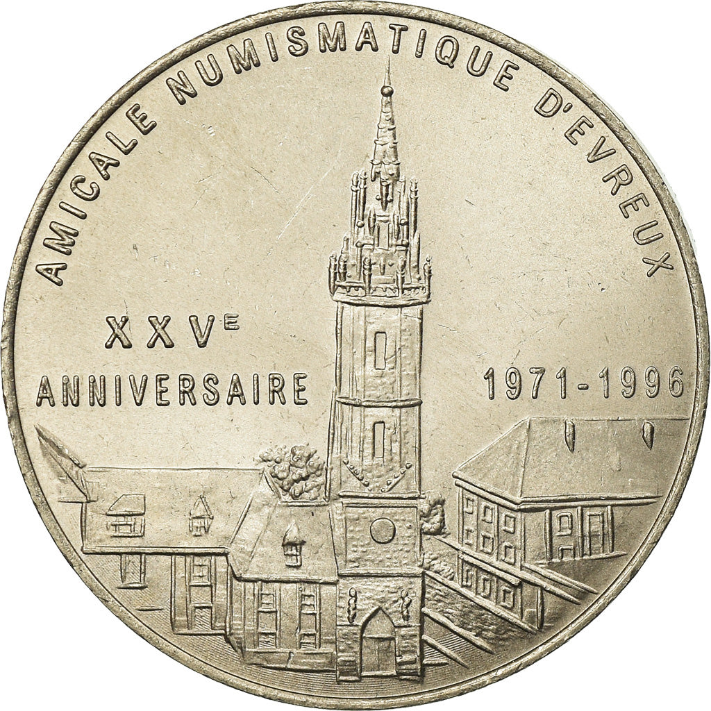 France, Token, 1 Euro Ville d'Evreux, 1996, MS(64), Copper-nickel