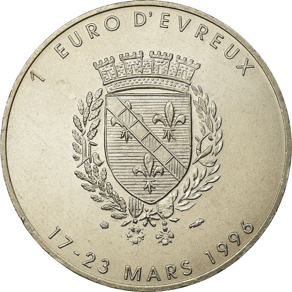 France, Token, 1 Euro Ville d'Evreux, 1996, MS(64), Copper-nickel