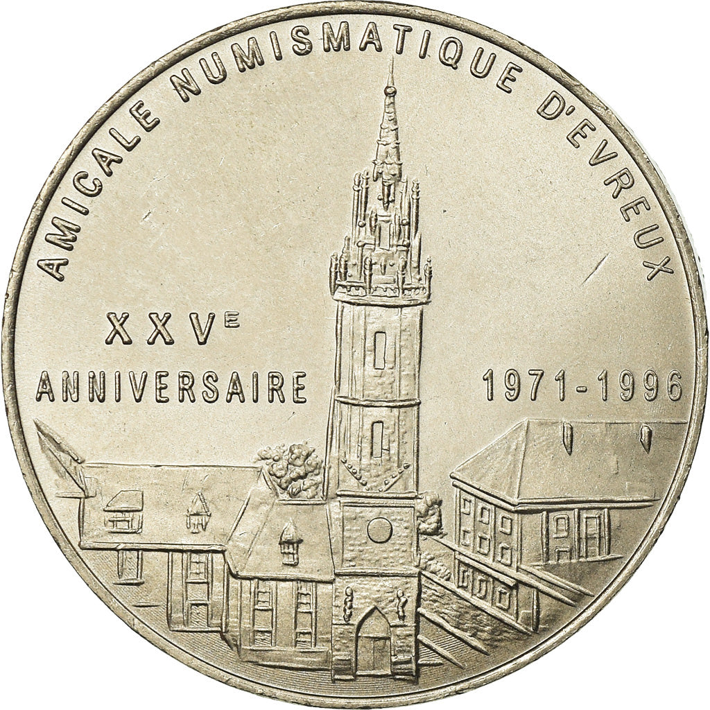 Francia, Token, 1 Euro Ville d'Evreux, 1996, FDC, Cobre - níquel