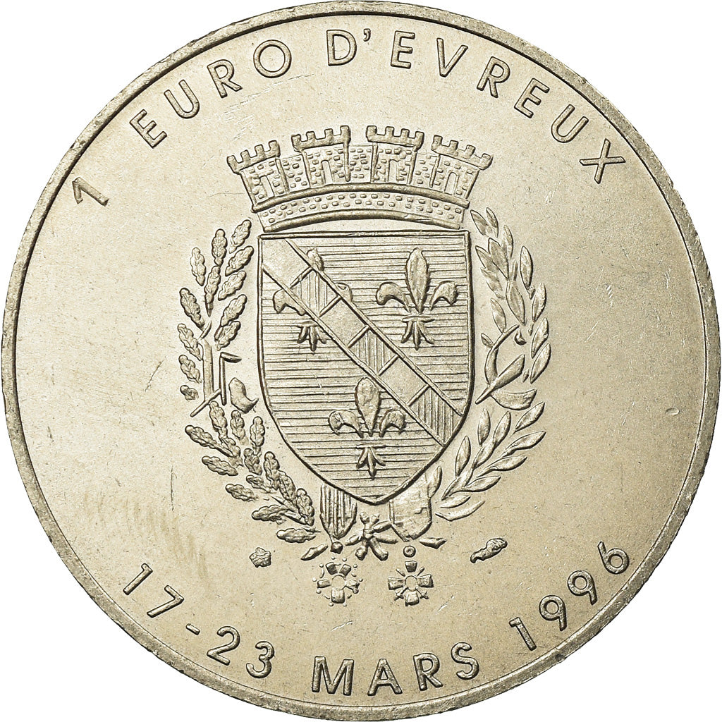 France, Token, 1 Euro Ville d'Evreux, 1996, MS(65-70), Copper-nickel