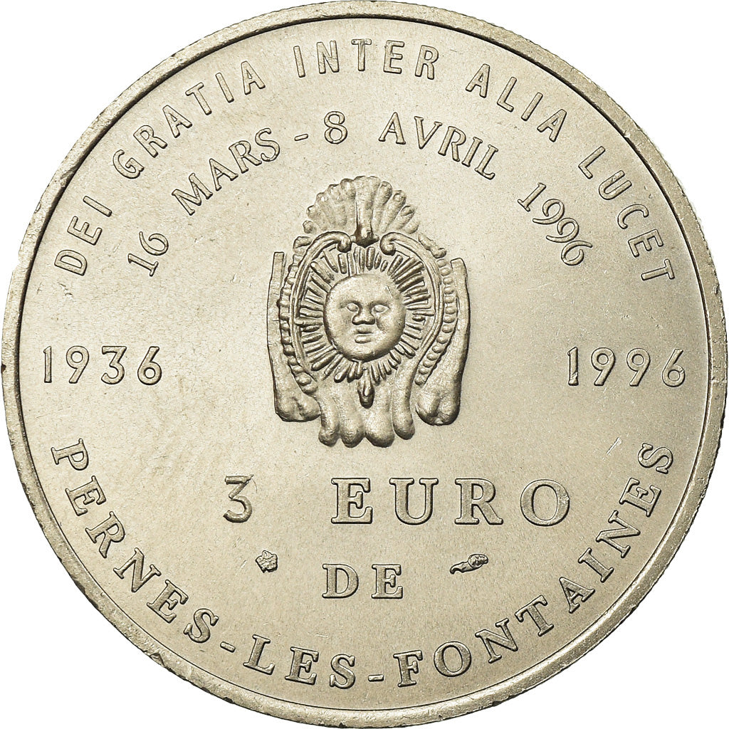 France, Jeton, 3 euro de Pernes-les-Fontaines, 1996, FDC, Copper-nickel