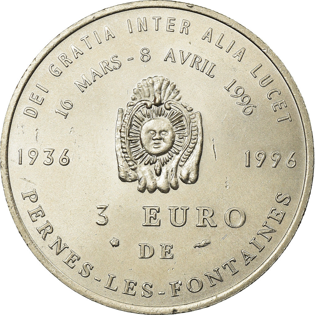 Francia, Token, 3 euro de Pernes-les-Fontaines, 1996, FDC, Rame-nichel