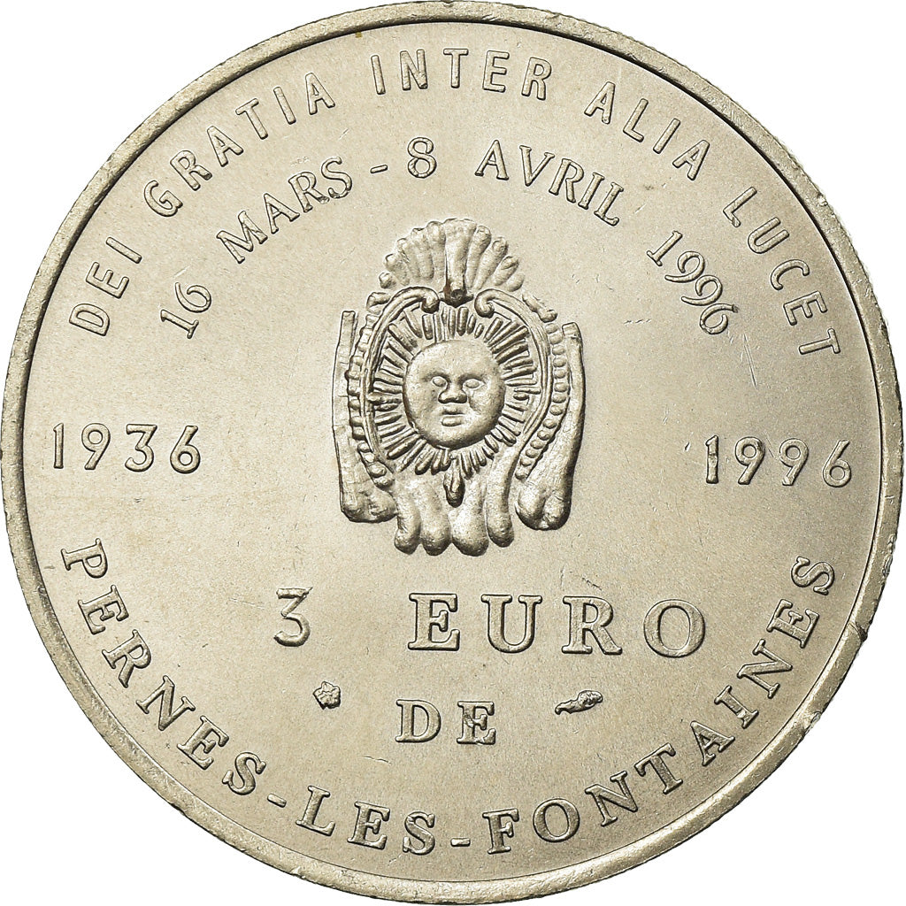 France, Token, 3 euro de Pernes-les-Fontaines, 1996, MS(64), Copper-nickel