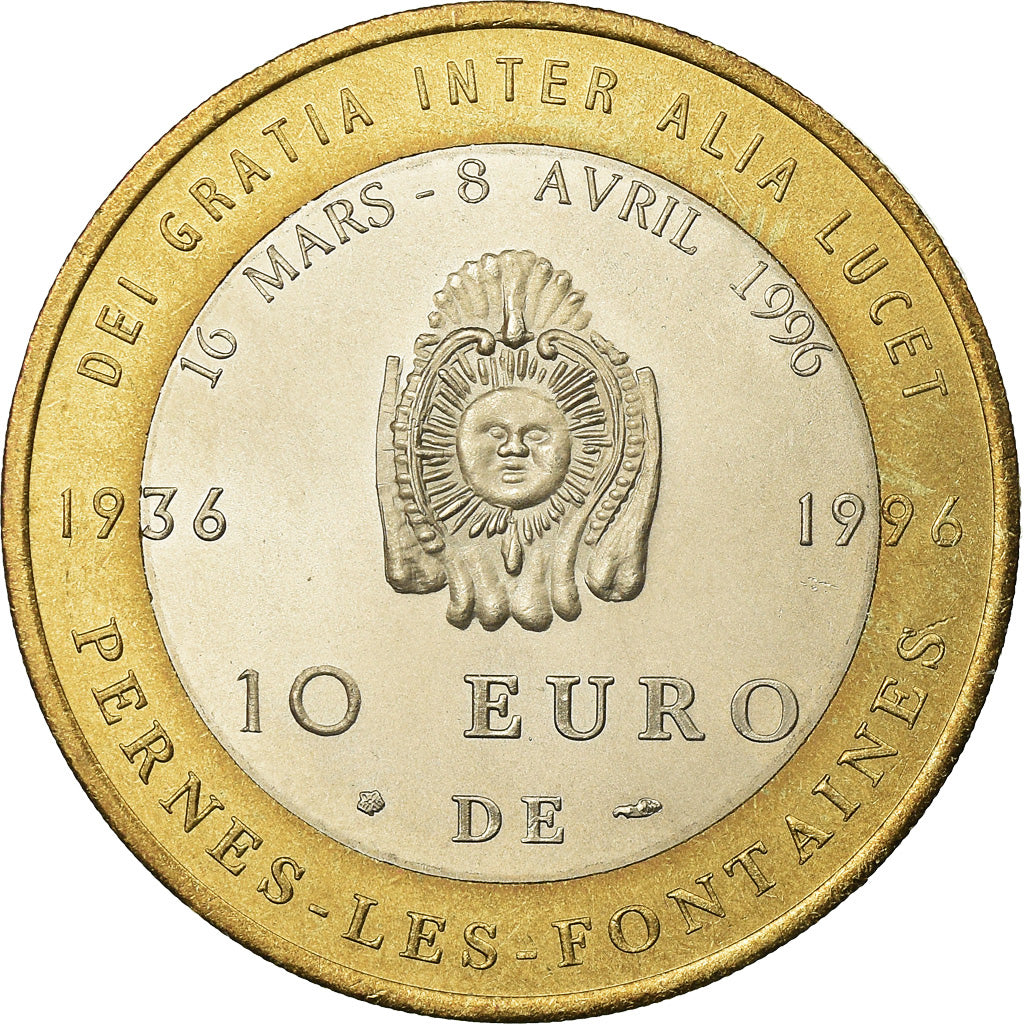 France, Token, 10 euro de Pernes-les-Fontaines, 1996, MS(65-70), Bi-Metallic