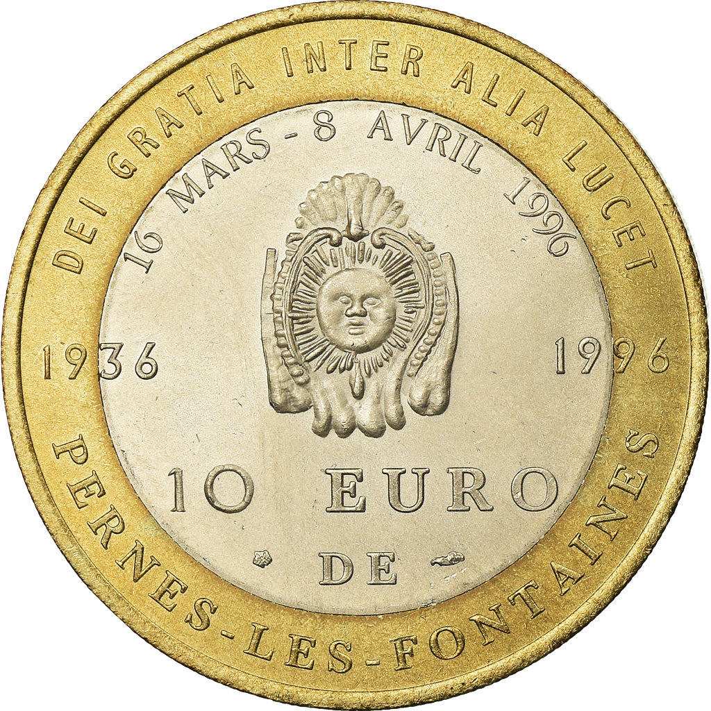France, Token, 10 euro de Pernes-les-Fontaines, 1996, MS(64), Bi-Metallic