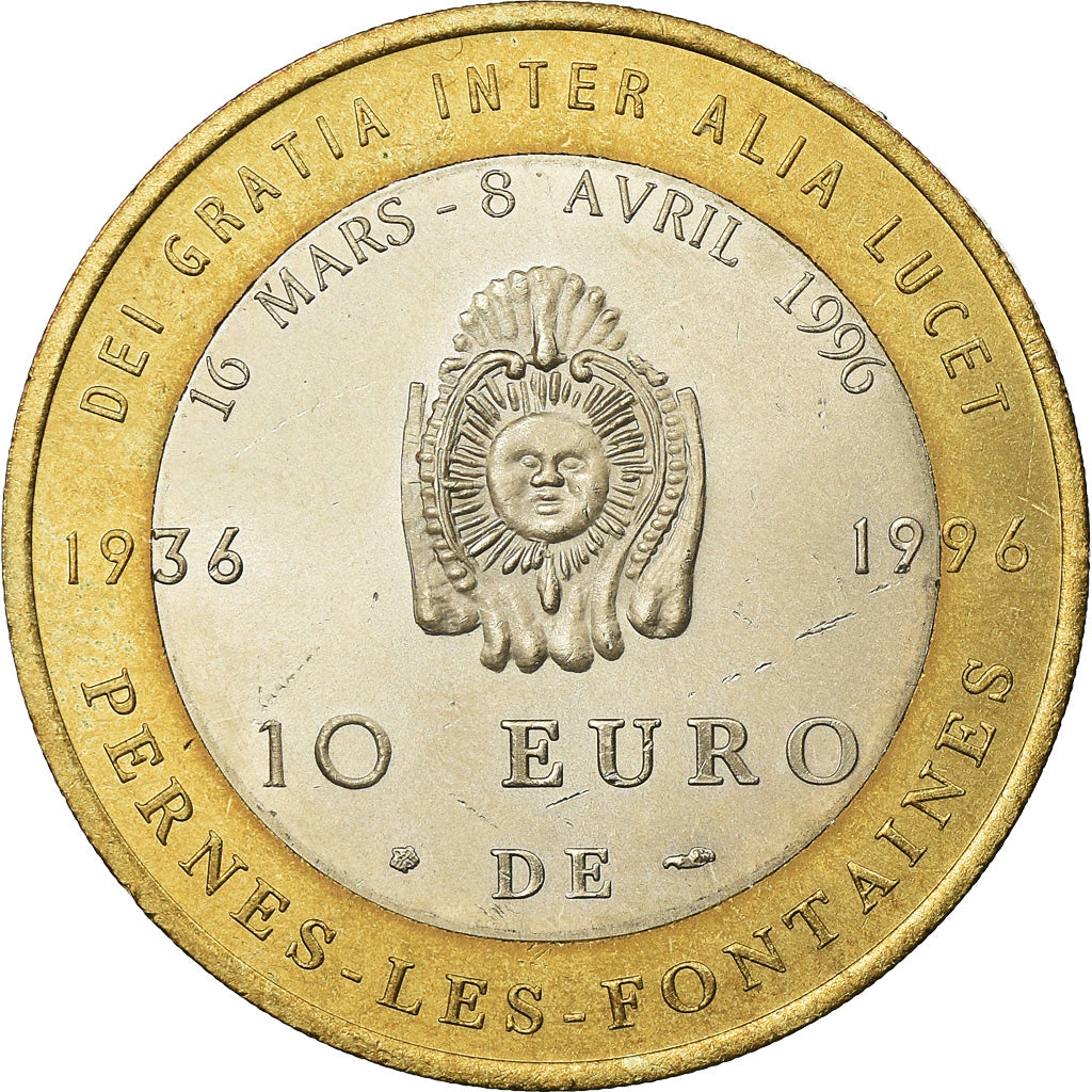 France, Token, 10 euro de Pernes-les-Fontaines, 1996, MS(64), Bi-Metallic