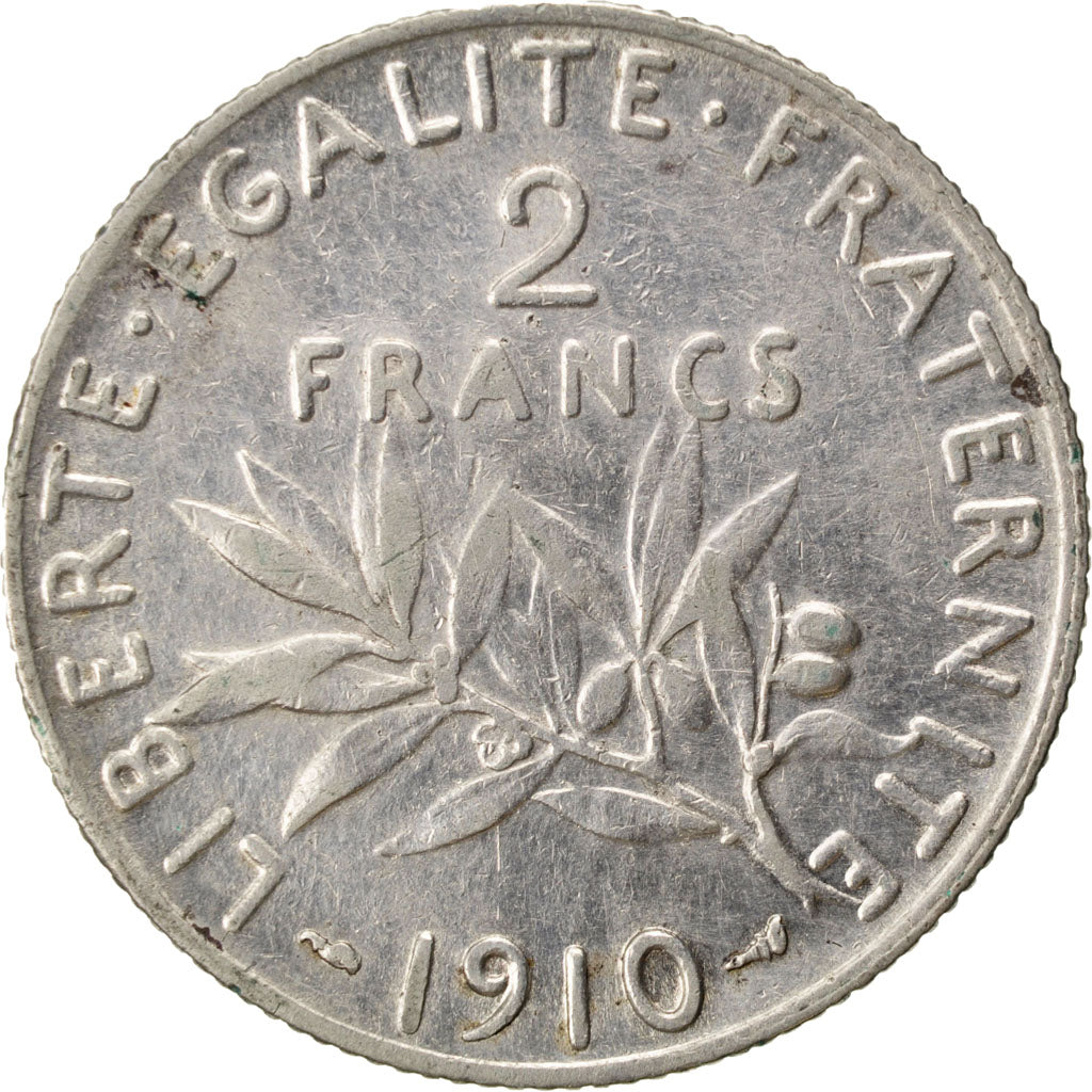 FRANCE, Semeuse, 2 Francs, 1910, Paris, KM #845.1, EF(40-45), Silver, 27,...