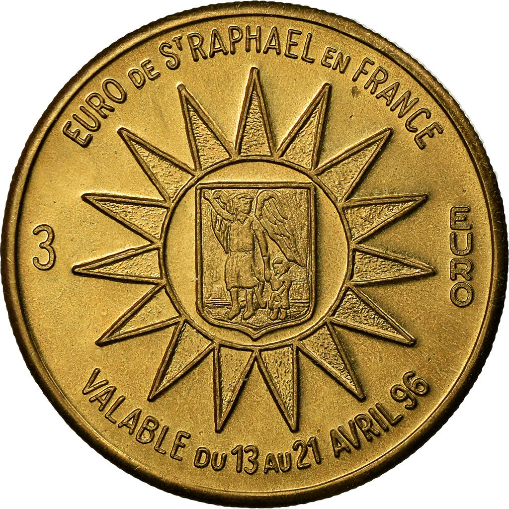 France, Token, 3 Euro de Saint-Raphaël, 1996, MS(65-70), Copper-Nickel-Aluminum