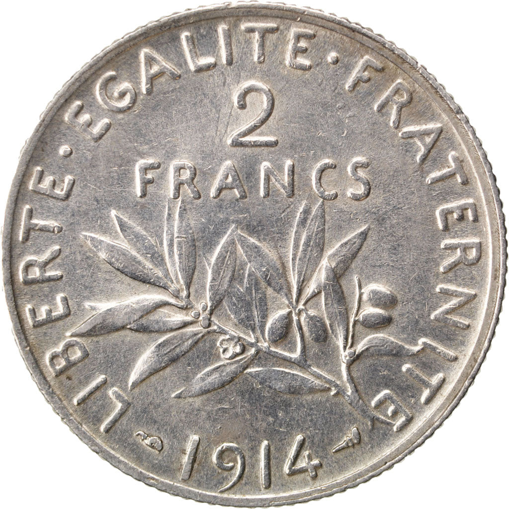 FRANCE, Semeuse, 2 Francs, 1914, Paris, KM #845.1, EF(40-45), Silver, 27,...