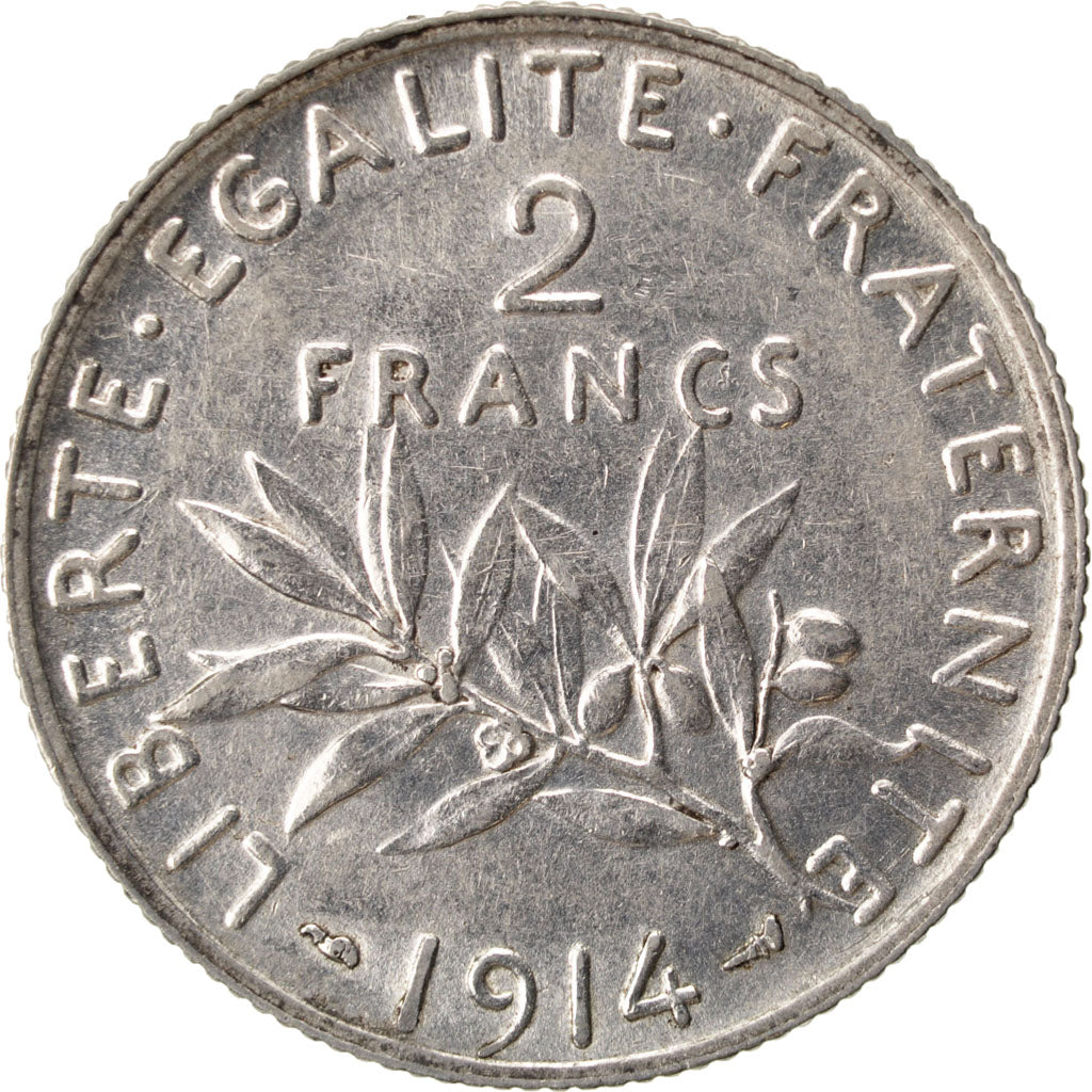 FRANCE, Semeuse, 2 Francs, 1914, Paris, KM #845.1, AU(55-58), Silver, 27,...