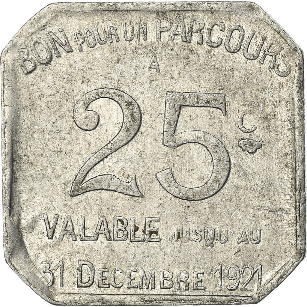 France, Jeton, 25 Centimes, Transports en Commun, Paris, 1921, TTB, Aluminium