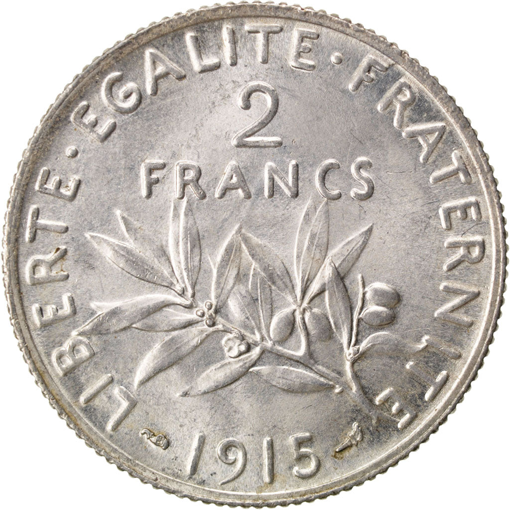 FRANCE, Semeuse, 2 Francs, 1915, Paris, KM #845.1, AU(50-53), Silver, 27,...