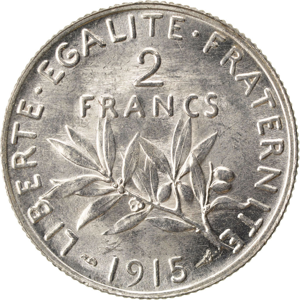 FRANCE, Semeuse, 2 Francs, 1915, Paris, KM #845.1, AU(55-58), Silver, 27,...