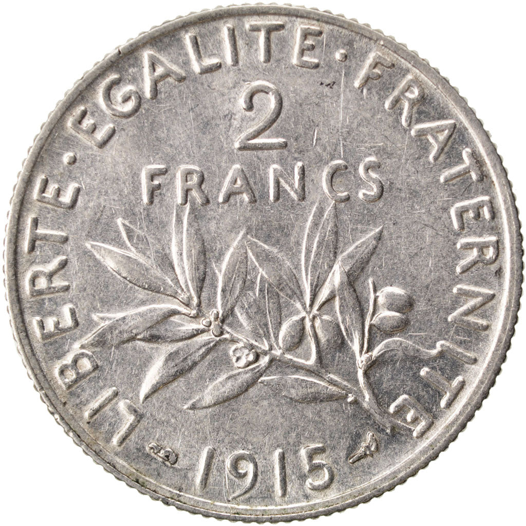 FRANCE, Semeuse, 2 Francs, 1915, Paris, KM #845.1, MS(60-62), Silver, 27,...