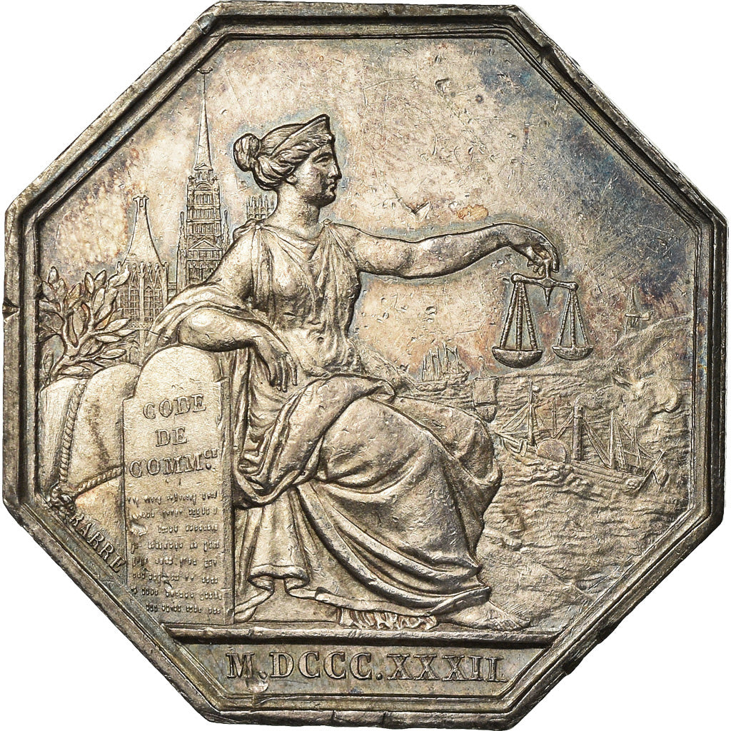 France, Médaille, Justice, Tribunal de Commerce de Rouen, 1832, Barre, TTB+