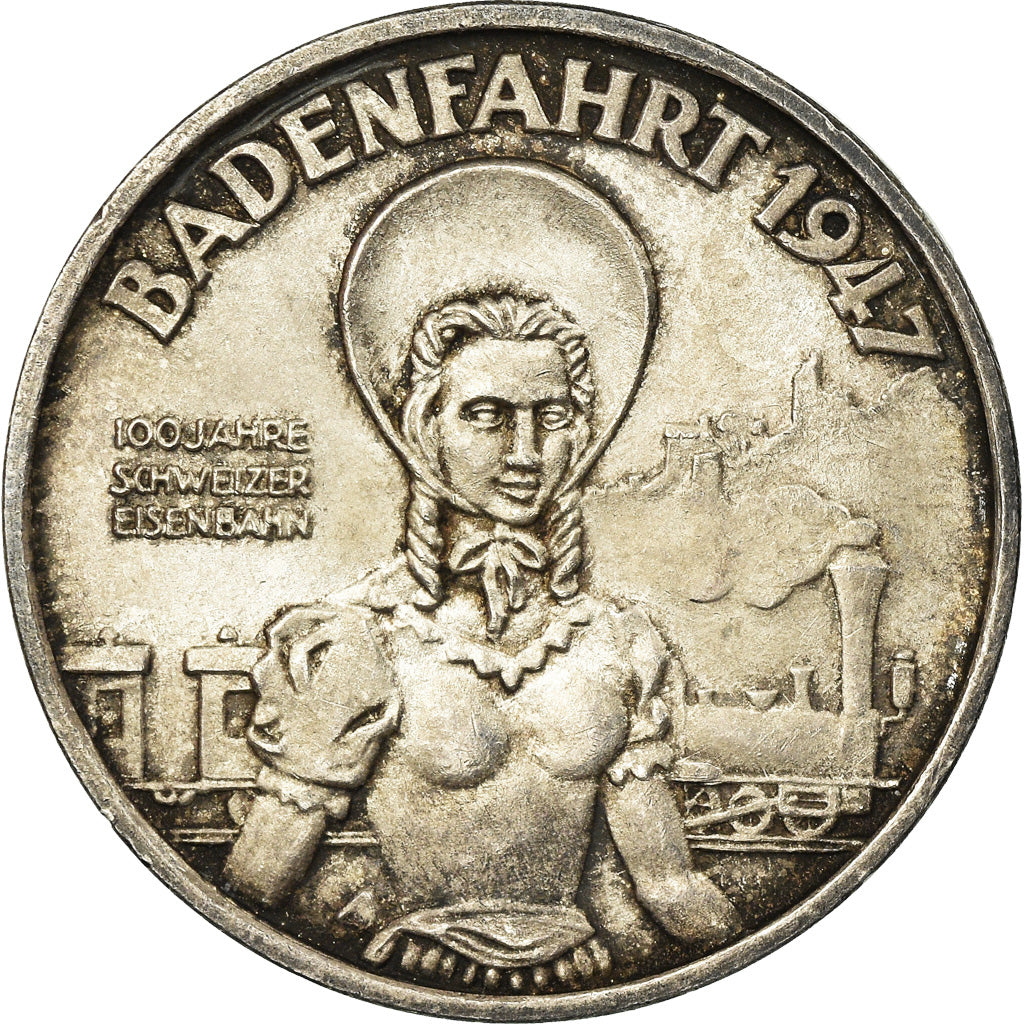 Switzerland, Medal, Centenaire des Chemins de Fer, Baden, Railway, 1947